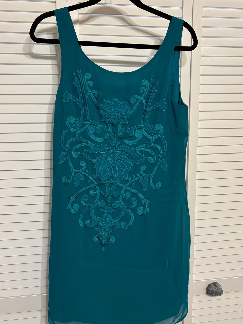 Pearl Teal Shift Dress with Tonal Embroidery